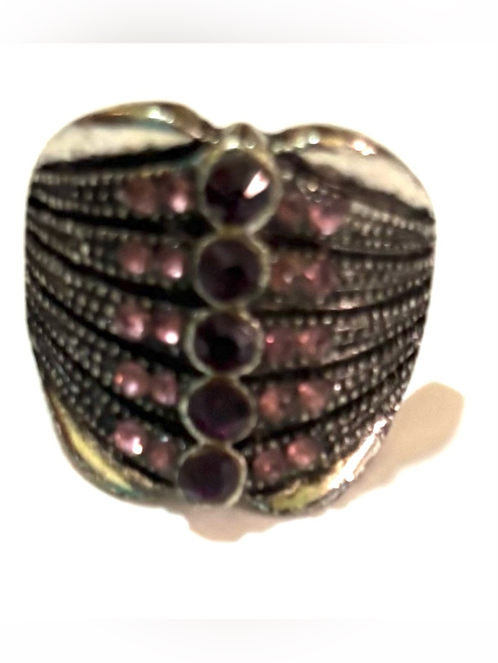 Silver-Tone Heart Ring with Pink and Purple Stones one size adjustable